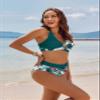 AI'MAGE Women's High Waisted Bikini Sets Tummy Control Swimsuits 2025 Two Piece Bathing Suits Color Block HalterSwim Suits, Green Floral, XL view 3