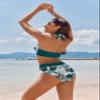AI'MAGE Women's High Waisted Bikini Sets Tummy Control Swimsuits 2025 Two Piece Bathing Suits Color Block HalterSwim Suits, Green Floral, XL view 4