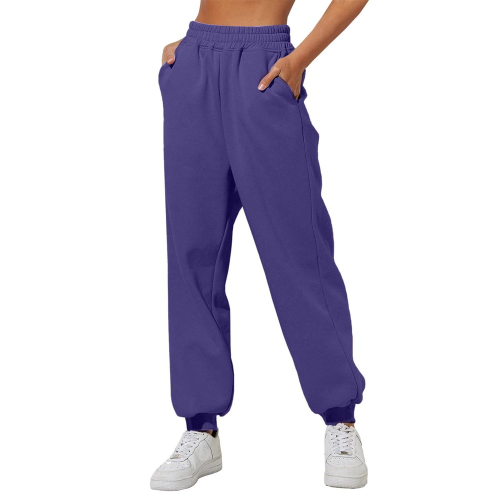 Womens Wide Leg Sweatpants Cozy Fleece Boyfriend Casual Jogger Pants Baggy Elastic High Waisted Yoga Pants with Pockets