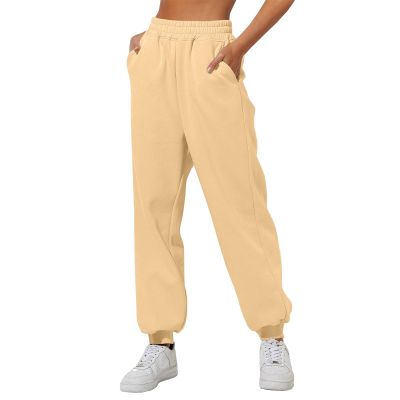Womens Wide Leg Sweatpants Cozy Fleece Boyfriend Casual Jogger Pants Baggy Elastic High Waisted Yoga Pants with Pockets