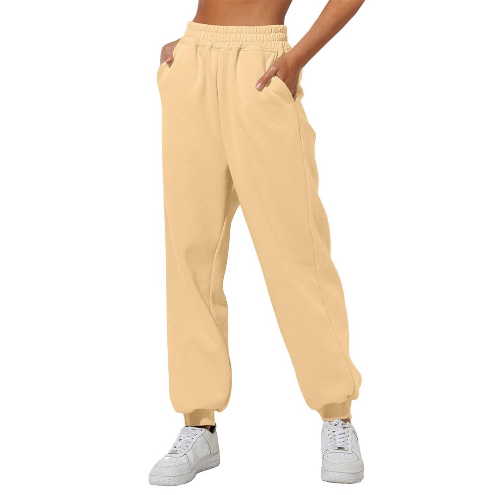 Womens Wide Leg Sweatpants Cozy Fleece Boyfriend Casual Jogger Pants Baggy Elastic High Waisted Yoga Pants with Pockets