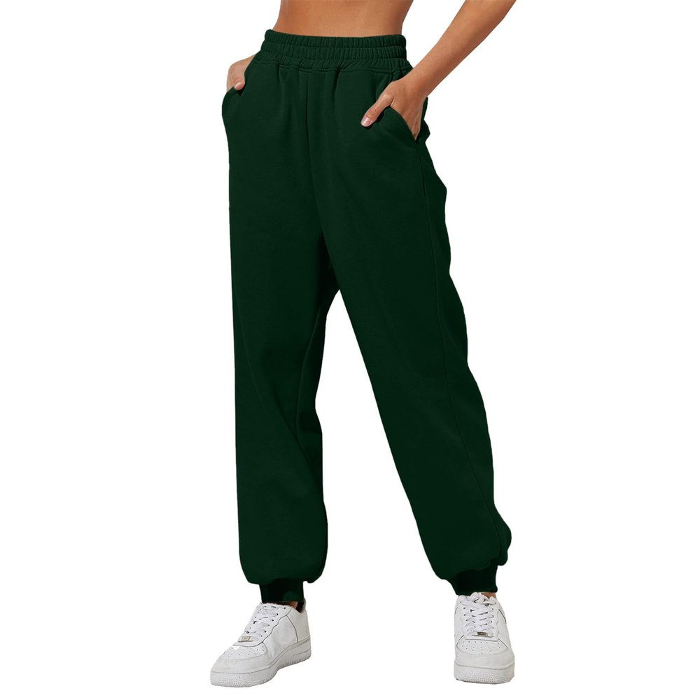 Womens Wide Leg Sweatpants Cozy Fleece Boyfriend Casual Jogger Pants Baggy Elastic High Waisted Yoga Pants with Pockets