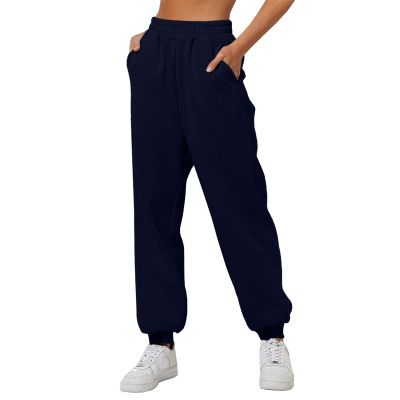 Womens Wide Leg Sweatpants Cozy Fleece Boyfriend Casual Jogger Pants Baggy Elastic High Waisted Yoga Pants with Pockets