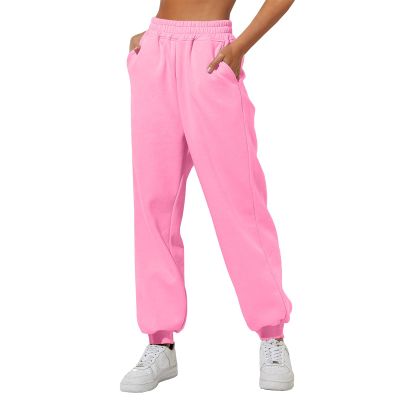Womens Wide Leg Sweatpants Cozy Fleece Boyfriend Casual Jogger Pants Baggy Elastic High Waisted Yoga Pants with Pockets