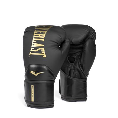 Everlast Elite 2 Boxing Gloves | Pro Training & Heavy Bag Gloves | Men & Women | Ventilated Palm | Multi-Layer Protection | Black/Gold, 12 oz