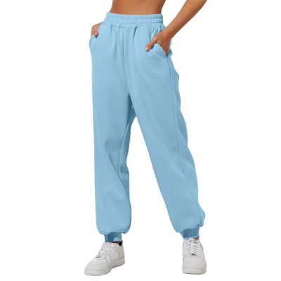 Womens Wide Leg Sweatpants Cozy Fleece Boyfriend Casual Jogger Pants Baggy Elastic High Waisted Yoga Pants with Pockets