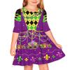 Girl's Mardi Gras Purple Dresses Half Sleeve New Orleans Party Vest Printed Dress Funny Fleur De Lis Dresses 9-10 Years view 1