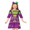 Girl's Mardi Gras Purple Dresses Half Sleeve New Orleans Party Vest Printed Dress Funny Fleur De Lis Dresses 9-10 Years view 3