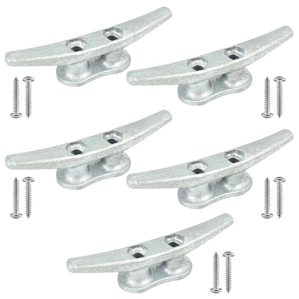 BALAVA Boat Cleats 4 Inch,Hot Dip Galvanized Cast Iron Dock Cleats, Rope Cleats, Boat Dock Cleats for Marine Deck Nautical Decor Piers for Tying up Boats,Hardware Included (5 Pack)