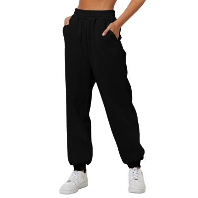 Womens Wide Leg Sweatpants Cozy Fleece Boyfriend Casual Jogger Pants Baggy Elastic High Waisted Yoga Pants with Pockets