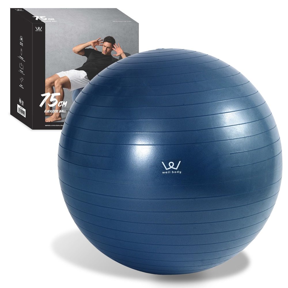 ALINCO WBF075 Balance Ball, Diameter 29.5 inches (75 cm), Chair, Stool with Air Pump, Exercise Manual Included, Stretching, Fitness, Muscle Training, Shaping, Balance Exercise, For Home Use, Navy