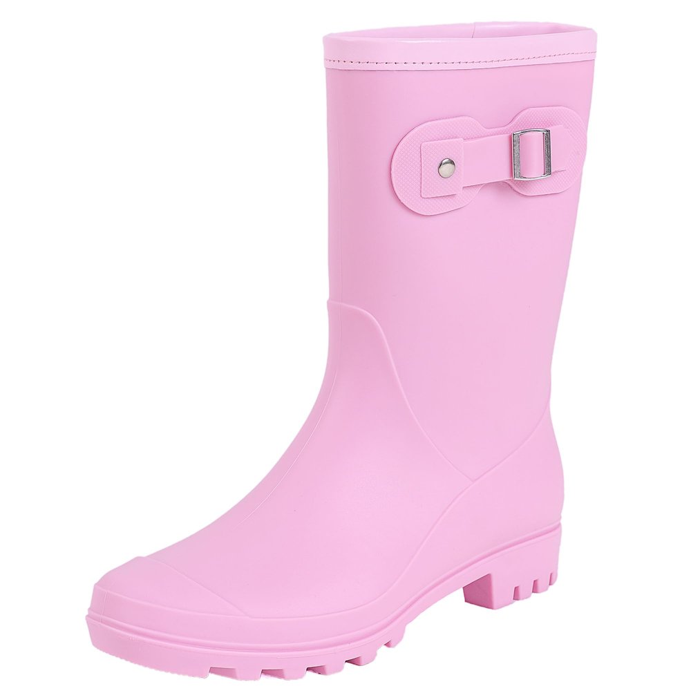 Fubotao Women's Mid Calf Rain Boots Waterproof Fashion Garden Shoes Anti-slipping Rainboots For Women Comfortable Insole Light Rain Shoes