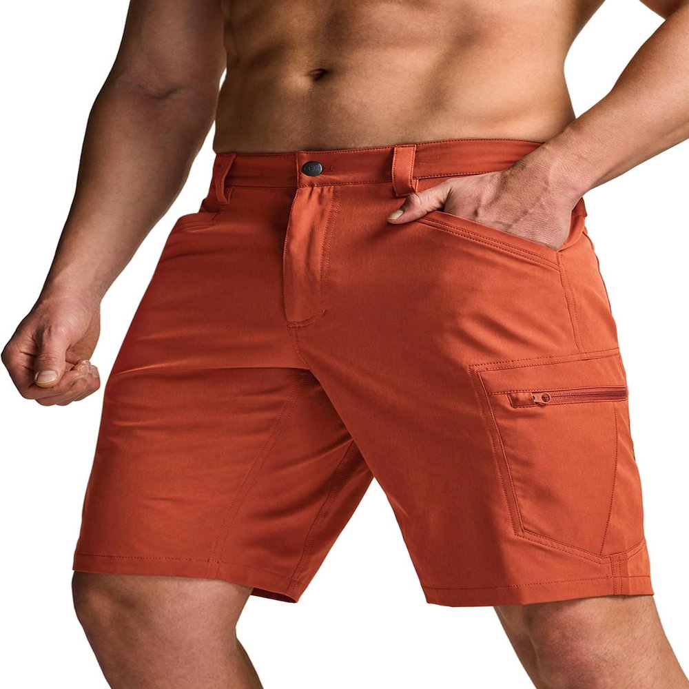 CQR Men's Quick Dry Stretch Hiking Cargo Shorts, Lightweight Water Resistant Tactical Casual, Golf & Outdoor with Pockets, Rocky Burnt Orange, 32W x 12L