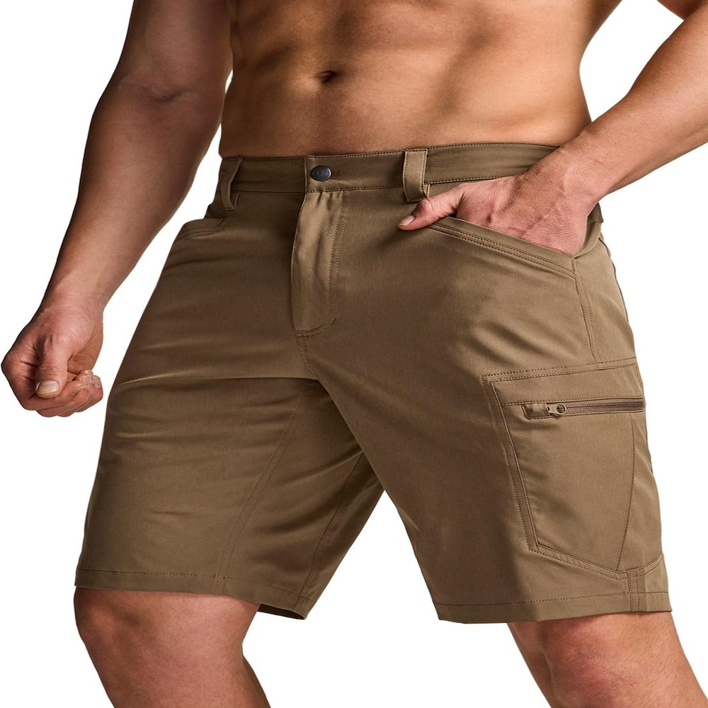 CQR Men's Quick Dry Stretch Hiking Cargo Shorts, Lightweight Water Resistant Tactical Casual, Golf & Outdoor with Pockets, Rocky Hazelnut, 34W x 10L
