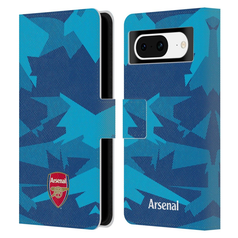 Head Case Designs Officially Licensed Arsenal FC Geometric Blue Crest and Gunners Logo Leather Wallet Case Compatible with Google Pixel 8