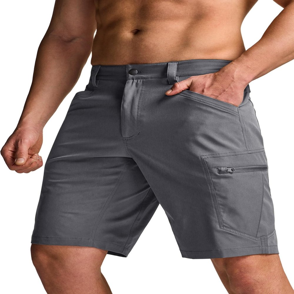 CQR Men's Quick Dry Stretch Hiking Cargo Shorts, Lightweight Water Resistant Tactical Casual, Golf & Outdoor with Pockets, Rocky Jet Grey, 32W x 10L