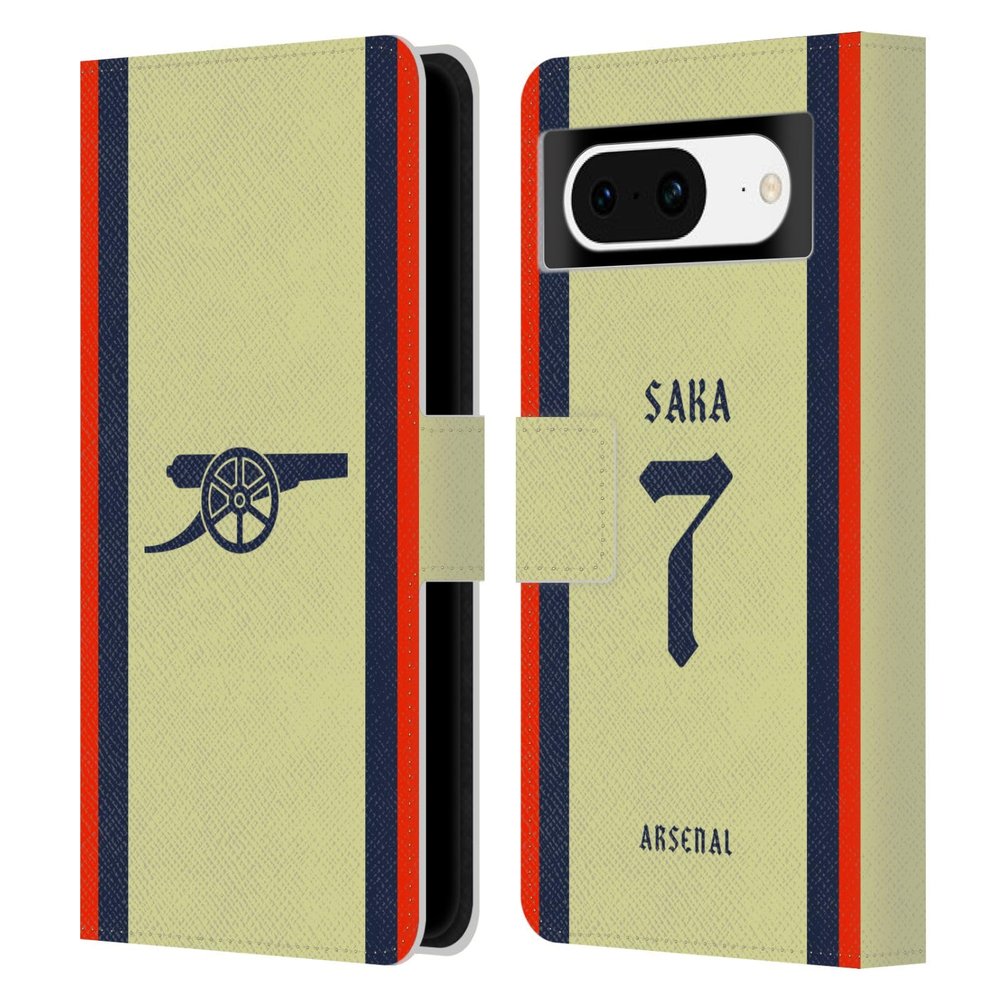 Head Case Designs Officially Licensed Arsenal FC Bukayo Saka 2021/22 Players Away Kit Leather Wallet Case Compatible with Google Pixel 8