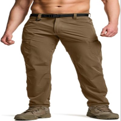 CQR Men's Quick Dry Tactical Pants, Water Resistant Outdoor Pants, Lightweight Stretch Cargo Work Hiking Pants, Rocky Cargo W/Belt Hazelnut, 32W x 32L