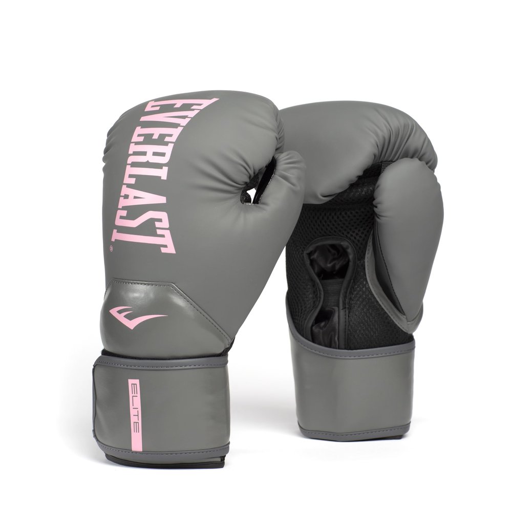 Everlast Elite 2 Boxing Gloves for Youth, Teens, and Adults with Smaller Hands | Secure Fit Hook and Loop Closure & Ventilation | Speedbag and Heavy Bag Training Gloves | Pink/Grey, 8 oz (Extra Small)