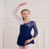 YOOJOO Kids Girl Figure Skating Dress Shiny Rhinestone Ice Skating Skirt Long Sleeve Mesh Ballet Dance Dress Navy 10 Years view 2