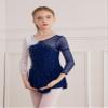 YOOJOO Kids Girl Figure Skating Dress Shiny Rhinestone Ice Skating Skirt Long Sleeve Mesh Ballet Dance Dress Navy 10 Years view 3