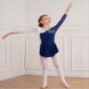 YOOJOO Kids Girl Figure Skating Dress Shiny Rhinestone Ice Skating Skirt Long Sleeve Mesh Ballet Dance Dress Navy 10 Years view 4