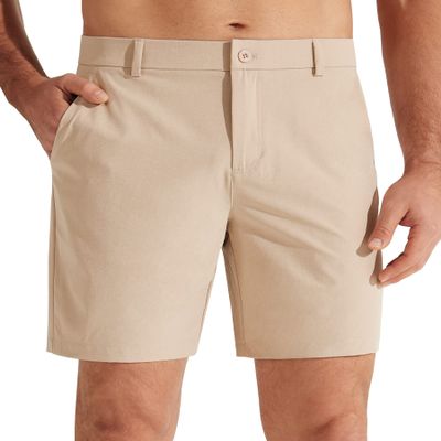 Libin Men's Golf Shorts 7" Work Dress Shorts Casual Flat Front Hybrid Short Lightweight Quick Dry Water Resistant, Khaki, Size 35