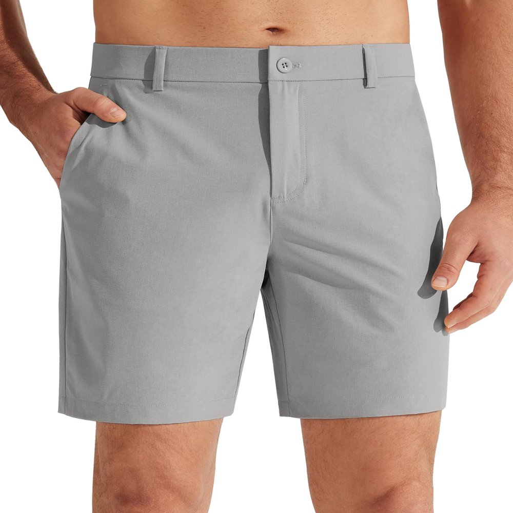 Libin Men's Golf Shorts 7" Work Dress Shorts Casual Flat Front Hybrid Short Lightweight Quick Dry Water Resistant, Light Grey, Size 35