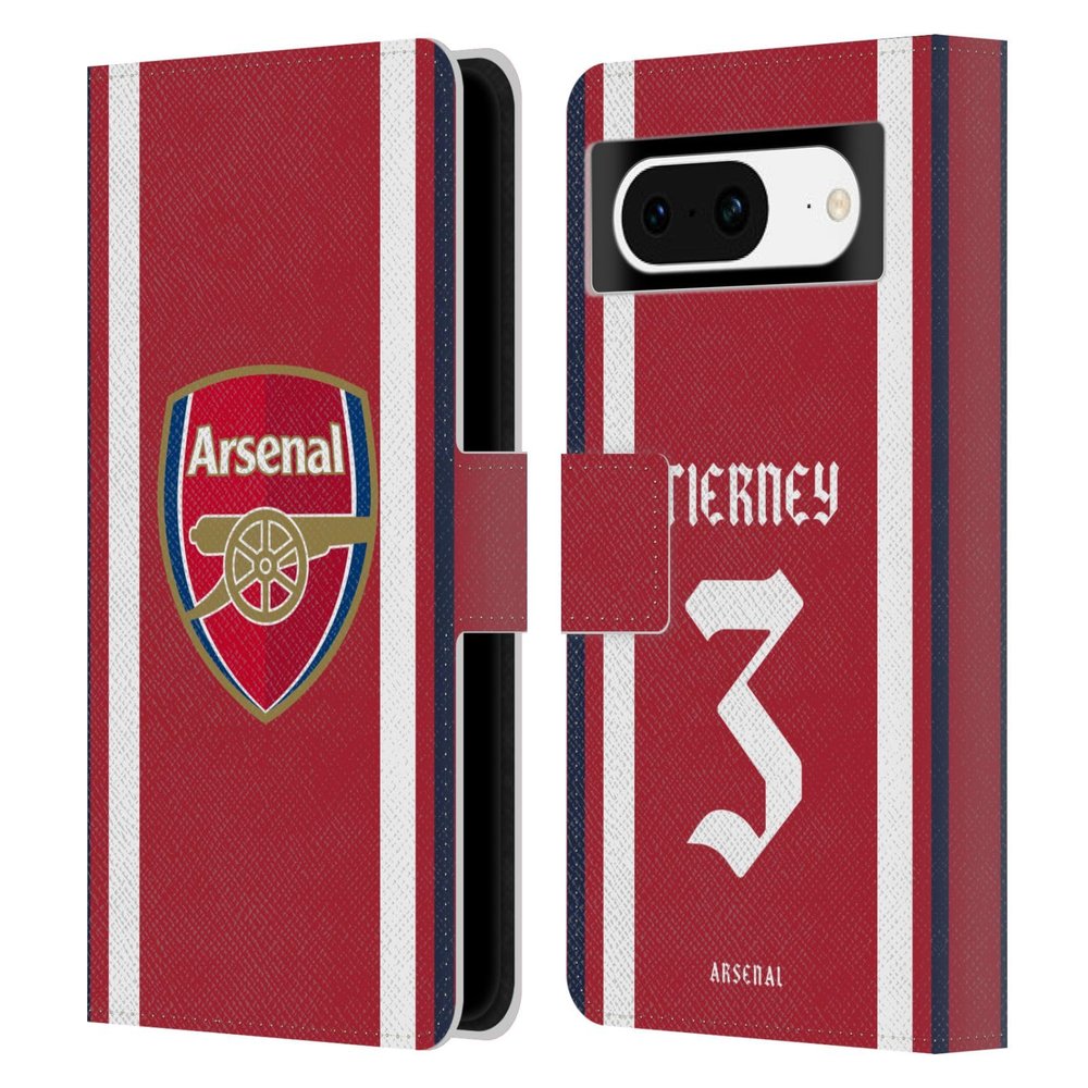 Head Case Designs Officially Licensed Arsenal FC Kieran Tierney 2021/22 Players Home Kit Leather Wallet Case Compatible with Google Pixel 8