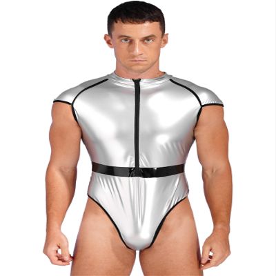 Manyakai Men Adult Alien Costume Spaceman Suit Halloween Jumpsuit Astronaut Cosplay One-piece Catsuit Silver X-Large