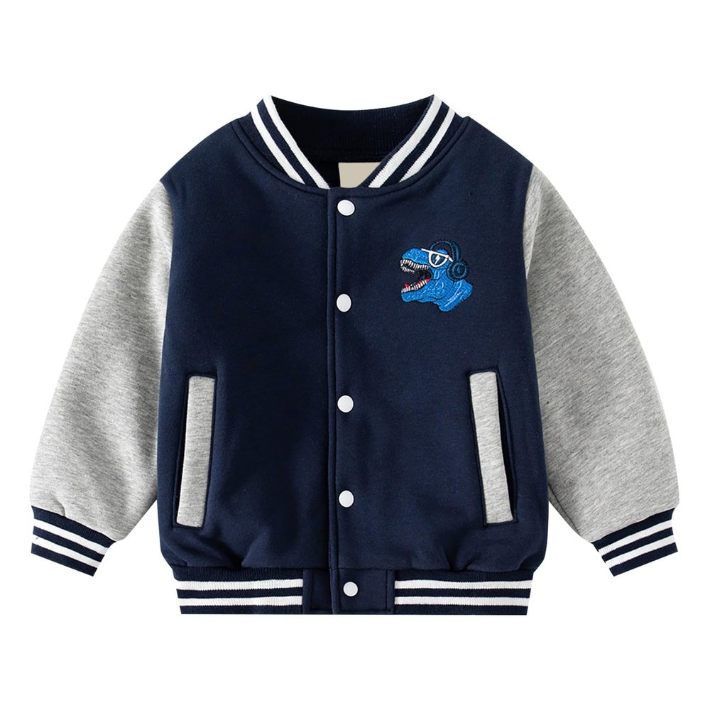 Kids Baseball Jackets Boys Girls Fit School Daily Jacket Casual Lightweight Plain Cardigan School (Navy-A, 18-24 Months)