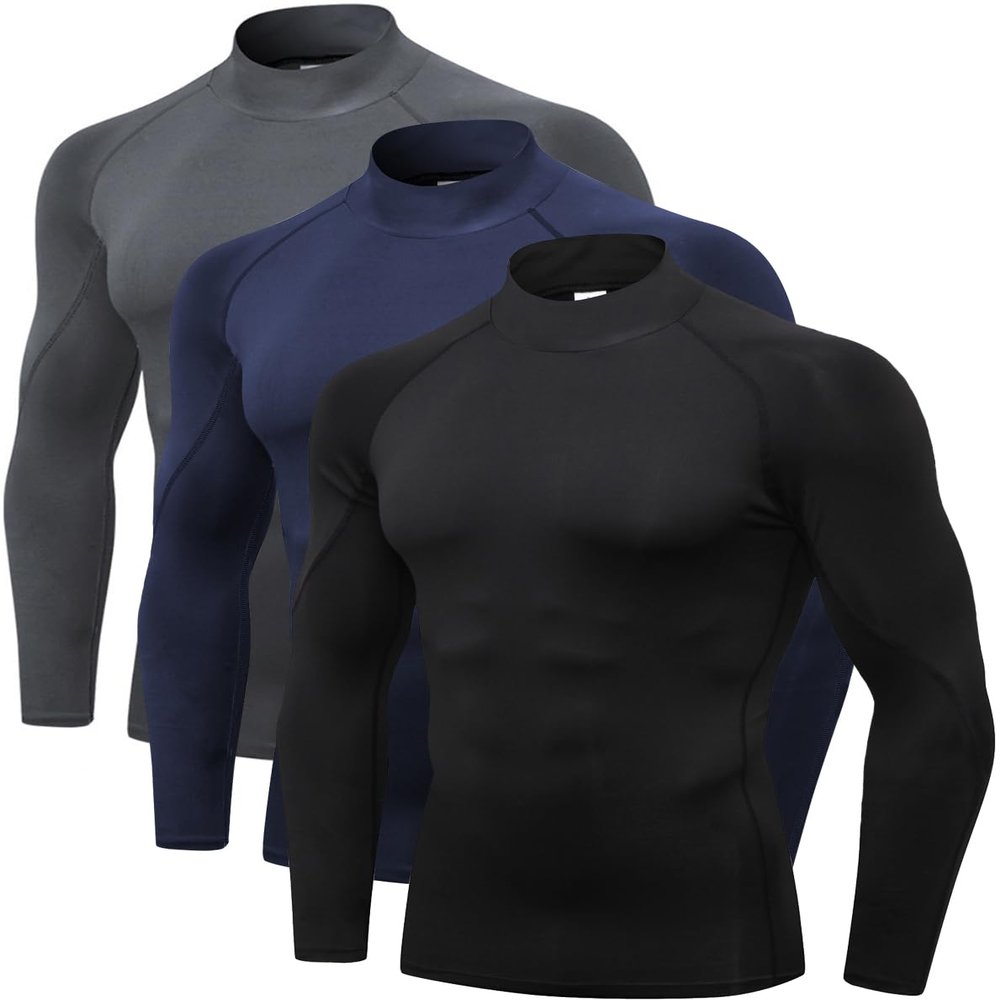 2/3 Pack Men's Compression Shirts Long Sleeve Workout Shirts Mock Turtleneck Athletic Base Layer Active Undershirts Tops