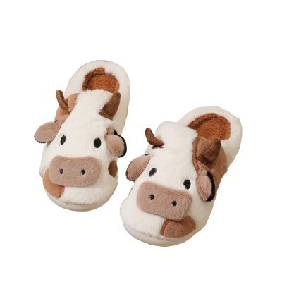 Womens Cute Cow Home Slipper Fuzzy Plush House Non-Slip Slipper Autumn Winter Warm Comfortable Slipper for Women Men