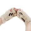 Bluelans Cute Cat Kitten Paw Fingerless Gloves Cozy Faux Fur Plush Half Finger Gloves Touchscreen Warm Mittens for Girls Women Beige view 3