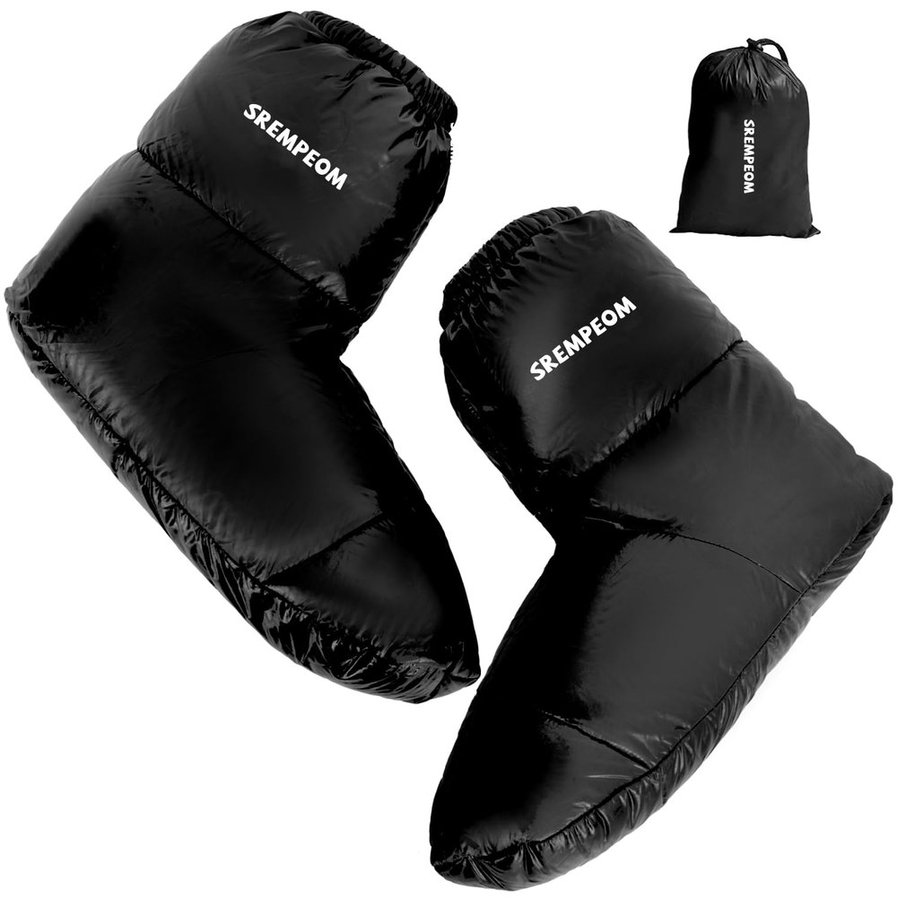 [Upgraded] Ultralight Camping Down Booties Warm Socks Sleeping Sock for Men & Women,Water-Resistant Warm Soft Cozy for Camp Sleeping Bag Backpacking Tent Down Booties Foot Warmer,M(5.5-10) Black