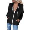 Womens Hoodies Oversized Sweatshirts Zip Up Casual Fall Fashion Jacket 2023 Drawstring Workout Outerwear With Pockets Black view 1