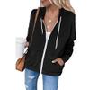 Womens Hoodies Oversized Sweatshirts Zip Up Casual Fall Fashion Jacket 2023 Drawstring Workout Outerwear With Pockets Black view 2