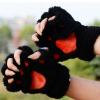 Bluelans Cute Cat Kitten Paw Fingerless Gloves Cozy Faux Fur Plush Half Finger Gloves Touchscreen Warm Mittens for Girls Women Black view 2