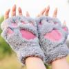 Bluelans Cute Cat Kitten Paw Fingerless Gloves Cozy Faux Fur Plush Half Finger Gloves Touchscreen Warm Mittens for Girls Women Grey view 2