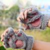 Bluelans Cute Cat Kitten Paw Fingerless Gloves Cozy Faux Fur Plush Half Finger Gloves Touchscreen Warm Mittens for Girls Women Grey view 3