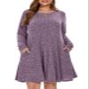 BELAROI Sweater Dress Plus Size Dresses for Curvy Women Long Sleeve Crew Neck Casual Tunic Fall Winter Oufits Pockets (5X, Deep Purple) view 1