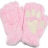 Bluelans Cute Cat Kitten Paw Fingerless Gloves Cozy Faux Fur Plush Half Finger Gloves Touchscreen Warm Mittens for Girls Women Pink view 1