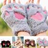 Bluelans Cute Cat Kitten Paw Fingerless Gloves Cozy Faux Fur Plush Half Finger Gloves Touchscreen Warm Mittens for Girls Women Pink view 3