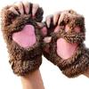 Bluelans Cute Cat Kitten Paw Fingerless Gloves Cozy Faux Fur Plush Half Finger Gloves Touchscreen Warm Mittens for Girls Women Brown view 1