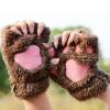 Bluelans Cute Cat Kitten Paw Fingerless Gloves Cozy Faux Fur Plush Half Finger Gloves Touchscreen Warm Mittens for Girls Women Brown view 2