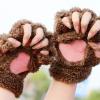 Bluelans Cute Cat Kitten Paw Fingerless Gloves Cozy Faux Fur Plush Half Finger Gloves Touchscreen Warm Mittens for Girls Women Brown view 3
