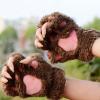 Bluelans Cute Cat Kitten Paw Fingerless Gloves Cozy Faux Fur Plush Half Finger Gloves Touchscreen Warm Mittens for Girls Women Brown view 4