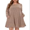 BELAROI Sweater Dress Plus Size Dresses for Curvy Women Long Sleeve Crew Neck Casual Tunic Fall Winter Oufits Pockets (5X, Khaki) view 1