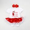 AFAVOM Baby Girls First Christmas Outfit 1st Xmas Letters Print Red Tutu Romper Dress for Newborn New Year Photo Shoot Clothes Birthday Party Bodysuit+Handband+Shoes White-Socks Print 0-3 Months view 3