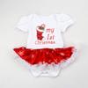 AFAVOM Baby Girls First Christmas Outfit 1st Xmas Letters Print Red Tutu Romper Dress for Newborn New Year Photo Shoot Clothes Birthday Party Bodysuit+Handband+Shoes White-Socks Print 0-3 Months view 4